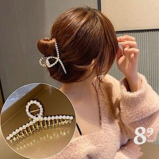 【89 zone】法式簡約氣質珍珠 髮飾 頭飾 飾品 抓夾 髮夾 1 入(珍珠/交叉/方形)