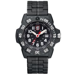【LUMINOX 雷明時】NAVY SEAL 3500海豹2代碳纖維鏈帶腕錶黑x白時標/45mm