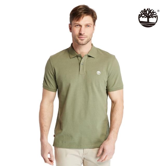 【Timberland】男款灰綠色休閒短袖Polo衫(A24H2590)