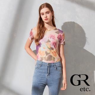 【GLORY21】品牌魅力款-etc.亮麗花卉印染圓領上衣(粉紅)