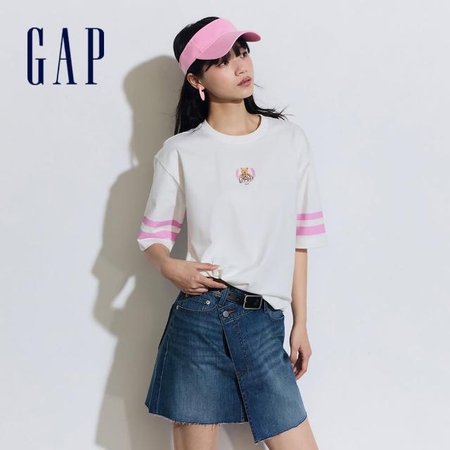 【GAP】女裝 Logo純棉小熊印花圓領短袖T恤-白色(873958)