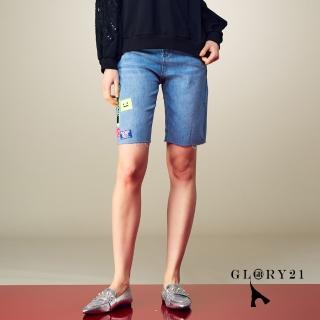 【GLORY21】速達-網路獨賣款-彈力直筒五分膝上馬褲(淺藍色)