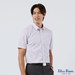 【Blue River 藍河】男裝 白色短袖襯衫-紫色格子(日本設計 舒適穿搭)