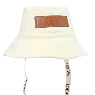 【LOEWE 羅威】經典LOGO皮飾帆布個性漁夫帽遮陽帽(米白)