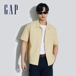 【GAP】男裝 純棉翻領短袖襯衫-卡其色(891053)