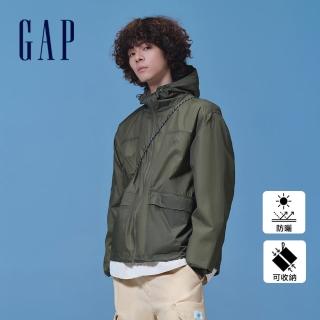 【GAP】男裝 Logo防曬連帽外套-深綠色(877472)