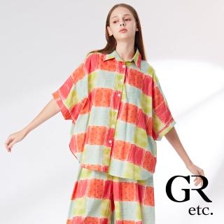 【GLORY21】品牌魅力款-etc.亮麗色塊渲染連袖造型襯衫(橘色)