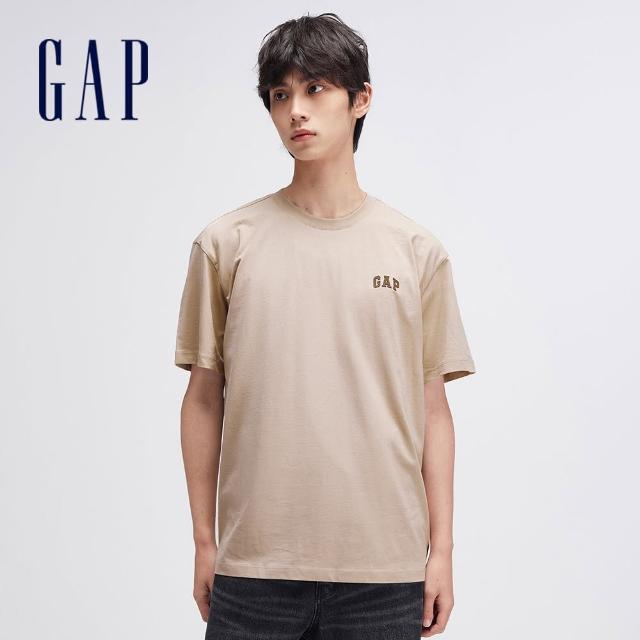 【GAP】男裝 Logo純棉圓領短袖T恤 厚磅密織親膚系列-卡其色(465795)