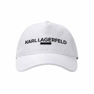 【KARL LAGERFELD 卡爾】老佛爺 經典膠印文字鴨舌帽-白色(平輸品)