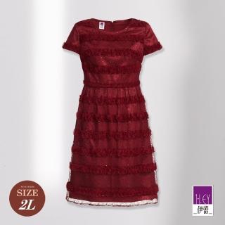 【ILEY 伊蕾】華麗貴氣抽鬚花朵蕾絲網紗造型洋裝(紅色；M-2L；1223077133)