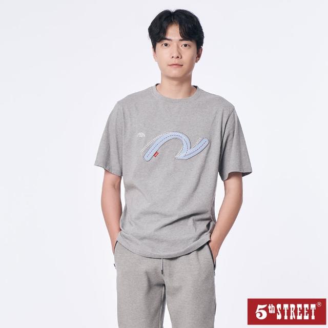 【5th STREET】男裝牛仔LOGO短袖T恤-灰色(山形系列)