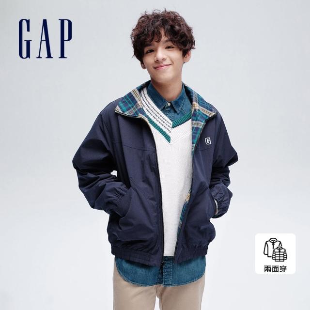 【GAP】男女同款 Logo防風立領外套-藏藍色(877536)