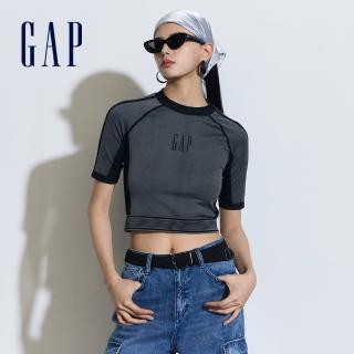 【GAP】女裝 Logo短版圓領短袖T恤-黑灰色(890007)
