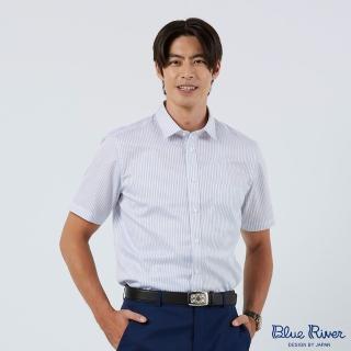 【Blue River 藍河】男裝 白色短袖襯衫-灰色線條剪裁(日本設計 舒適穿搭)