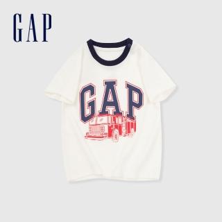 【GAP】男幼童裝 Logo純棉印花圓領短袖T恤-白色(890978)