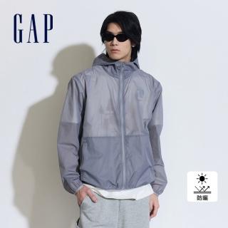 【GAP】男裝 Logo防曬印花連帽外套-灰色(884874)