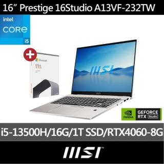 Office 2021★【MSI】16吋i5 RTX4060 獨顯商務筆電(Prestige 16 Studio/i5-13500H/16G/1TB SSD/W11P/232TW)