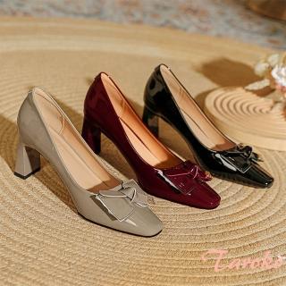 【Taroko】幹鍊女伶法式方頭漆皮粗跟鞋(3色可選)