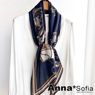 【AnnaSofia】領巾長圍巾-葉脈紋理織斜面 現貨(馬車深藍系)