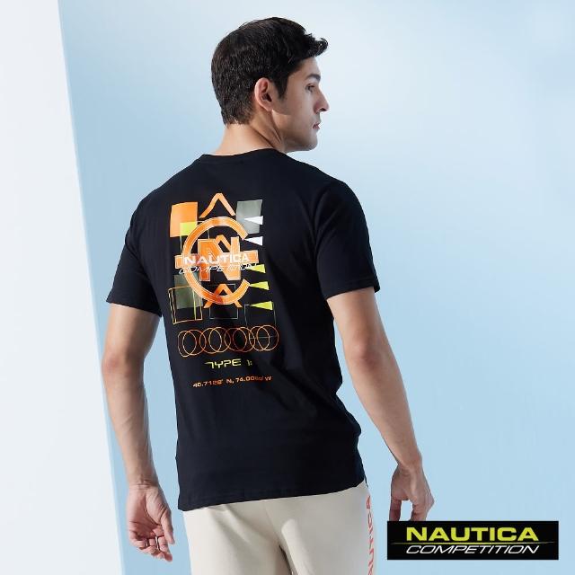 【NAUTICA】男裝 COMPETITION繽紛幾何圖形LOGO短袖T恤(黑色)