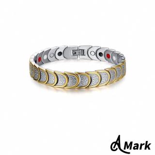 【A MARK】鈦鋼手鍊 磁石手鍊/氣泡刻面鱗紋造型316L鈦鋼鑲嵌能量磁石手鍊(間金色)