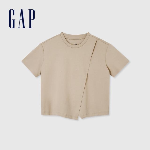 【GAP】女裝 圓領短袖T恤-淺卡其(874144)