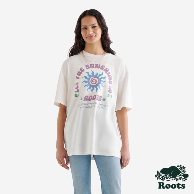 【Roots】Roots 女裝- POSITIVE VIBES寬版短袖T恤(白色)