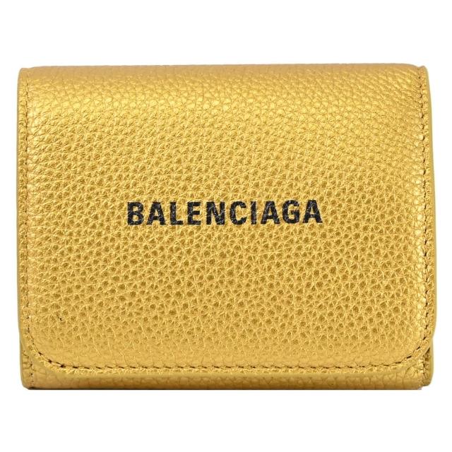 【Balenciaga 巴黎世家】經典烙印LOGO小牛皮三折扣式零錢短夾(金)