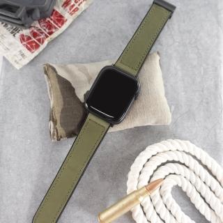 【Watchband】Apple Watch 全系列通用錶帶 蘋果手錶替用錶帶 黑鋼磁吸扣 外層皮革 內層橡膠錶帶(綠色)