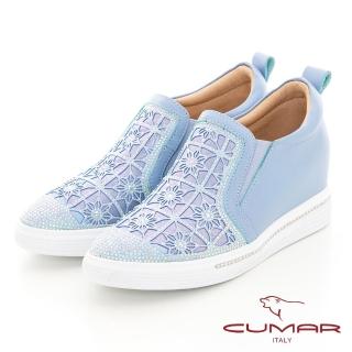 【CUMAR】鏤空窗花感內增高懶人休閒鞋(水藍色)