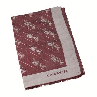 【COACH】滿版馬車羊毛圍巾、披巾(櫻桃)