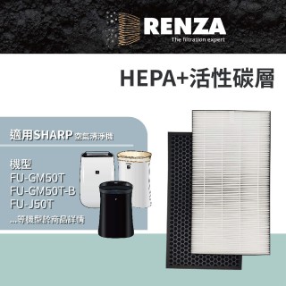 【RENZA】適用Sharp 夏普 FU-G50T FU-GM50T FU-J50T FU-H50 空氣清淨機(HEPA濾網+活性碳濾網 濾芯)