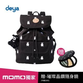 【deya】熊森林系刺繡帆布束口後背包(黑色)
