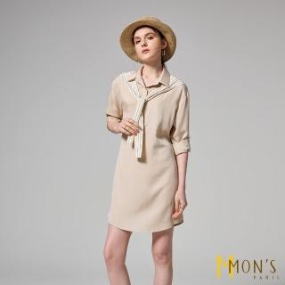 【MON’S】高雅條紋披肩式襯衫洋裝(直)