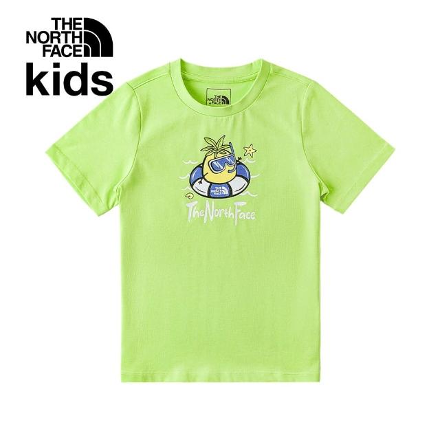 【The North Face 官方旗艦】北面兒童綠色可愛鳳梨趣味印花短袖T恤｜88HBPOV