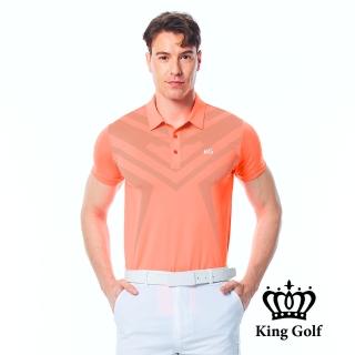 【KING GOLF】實體同步款-男款胸前大圖線條印圖KG印花短袖POLO衫/高爾夫球衫(螢光桔)