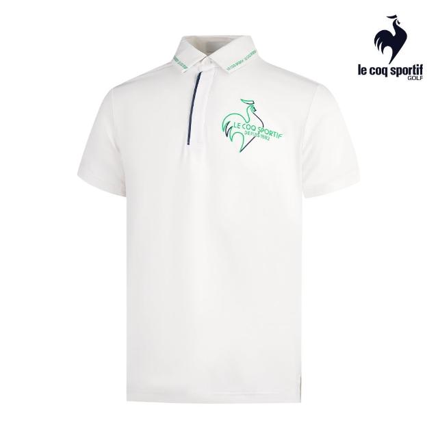 【LE COQ SPORTIF 公雞】高爾夫系列 男款白色簡約大LOGO抗UV短袖POLO衫 QGT2T201