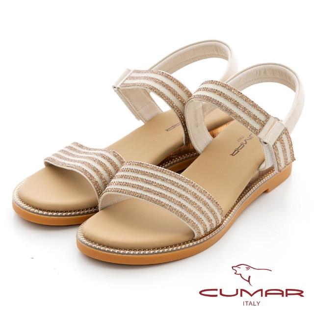 【CUMAR】特殊材質閃耀一片式楔型涼鞋(米色)