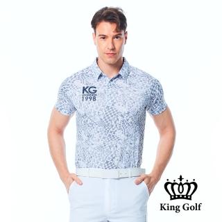 【KING GOLF】實體同步款-男款千鳥格滿版印圖KG印花短袖POLO衫/高爾夫球衫(灰色)