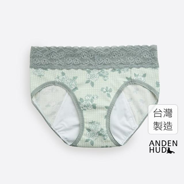 【Anden Hud】花季．蕾絲中腰生理褲(氣息綠-玫瑰格紋)