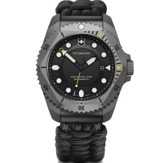 【VICTORINOX 瑞士維氏】Dive Pro ISO 6425 認證 300米潛水鈦石英腕錶-43mm黑 母親節(VISA-241993.1)