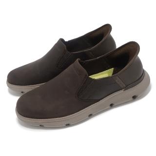 【SKECHERS】休閒鞋 Garze-Albers Slip-Ins 男鞋 棕 套入式 輕量 緩衝 皮鞋(205061-CHOC)