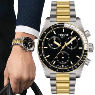 【TISSOT 天梭 官方授權】運動系列 PR516 復刻1970 黑金 計時腕錶 母親節 禮物(T1494172205100)