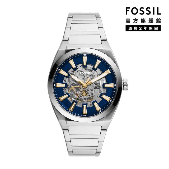 【FOSSIL 官方旗艦館】Everett 海洋之星鏤空機械手錶 銀色不鏽鋼鍊帶 42MM ME3220