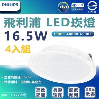 【Philips 飛利浦】4入組 DN028b 16.5W崁燈 嵌入孔17.5cm(白光/中性光/黃光)