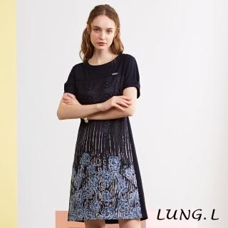 【LUNG.L 林佳樺】LP35H 藍色針織拼接蕾絲短袖洋裝(春夏新品 棉質 女裝)