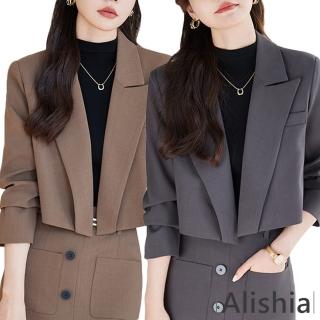 【Alishia】純色新款俐落短版西裝外套 M-3XL(現+預 灰色 / 咖啡色 / 黑色)