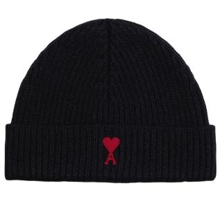 【AMI PARIS】春夏新款 品牌LOGO羊毛毛帽-黑色(ONE SIZE)