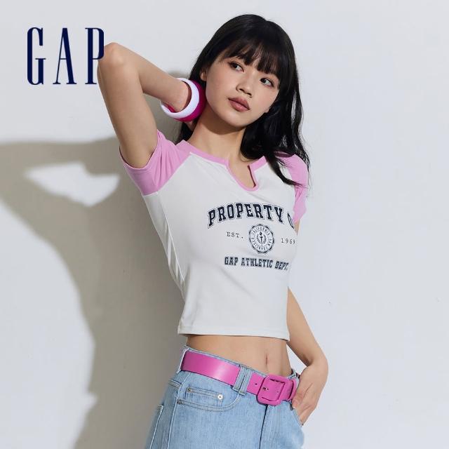 【GAP】女裝 Logo印花羅紋圓領短袖T恤-白色(873956)