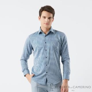 【ROBERTA 諾貝達】男裝 純棉藍條紋長袖襯衫(日常休閒款)